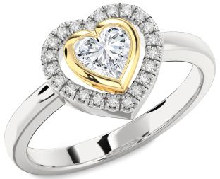 Diamond Silver & 10K gold Heart Solitaire Engagement Ring