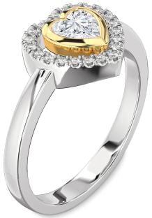 Diamond Silver & 10K gold Heart Solitaire Engagement Ring