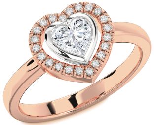 Diamond Platinum & Rose Gold Heart Solitaire Engagement Ring