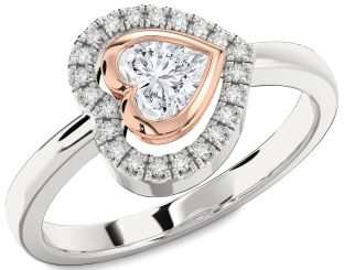 Diamond Platinum & Rose Gold Heart Solitaire Engagement Ring