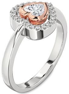 Diamond Silver & 10K Rose Gold Heart Solitaire Engagement Ring