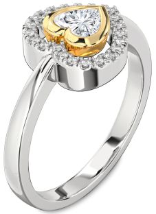 Diamond Silver & 10K gold Heart Solitaire Engagement Ring