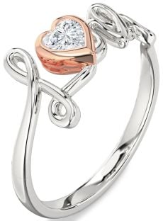 Diamond Platinum & Rose Gold Heart Promise Ring