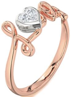 Diamond Platinum & Rose Gold Heart Promise Ring