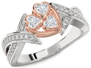Diamond Platinum & Rose Gold Heart Three Stone Ring