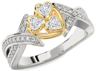 Diamond Silver & 10K gold Heart Three Stone Ring