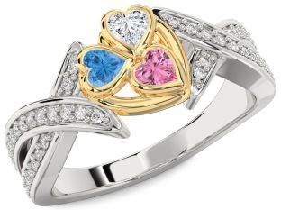 Diamond White Yellow Gold Heart Three Stone Mother's Ring