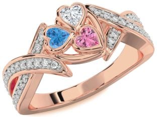 Diamond Rose Gold Heart Three Stone Mother's Ring