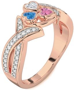 Diamond Rose Gold Heart Three Stone Mother's Ring