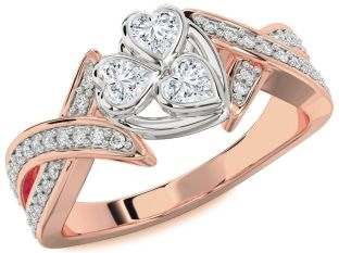 Diamond Platinum & Rose Gold Heart Three Stone Ring