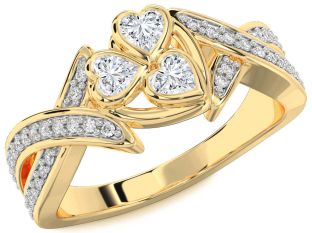 Diamond Gold Heart Three Stone Ring