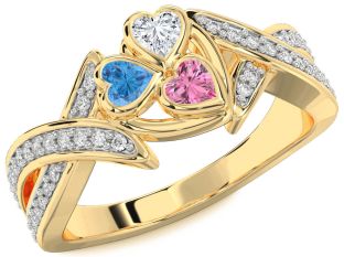 Diamond Gold Heart Three Stone Mother's Ring