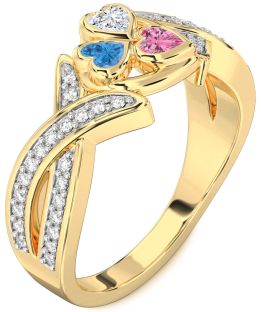 Diamond Gold Heart Three Stone Mother's Ring
