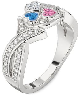 Diamond White Gold Heart Three Stone Mother's Ring