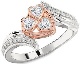 Diamond Platinum & Rose Gold Heart Three Stone Ring