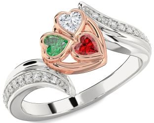 Diamond Platinum & Rose Gold Heart Three Stone Mother's Ring