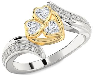 Diamond Silver & 10K gold Heart Three Stone Ring
