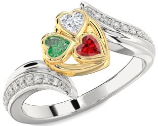 Diamond Platinum & Yellow Gold Heart Three Stone Mother's Ring
