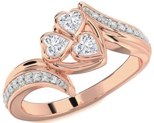 Diamond Rose Gold Heart Three Stone Ring