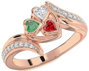 Diamond Rose Gold Heart Three Stone Mother's Ring