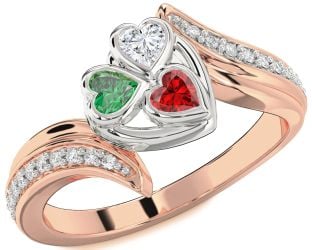 Diamond Platinum & Rose Gold Heart Three Stone Mother's Ring