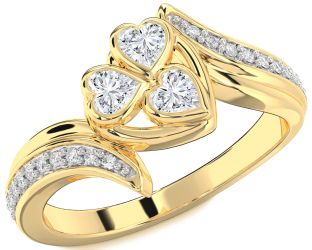 Diamond Gold Heart Three Stone Ring