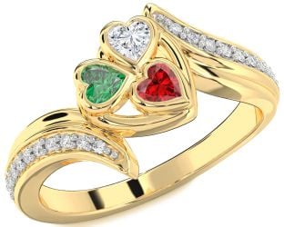 Diamond Gold Heart Three Stone Mother's Ring
