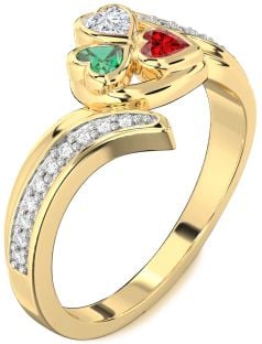 Diamond Gold Heart Three Stone Mother's Ring