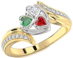 Diamond Platinum & Yellow Gold Heart Three Stone Mother's Ring