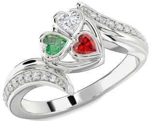 Diamond Platinum Heart Three Stone Mother's Ring