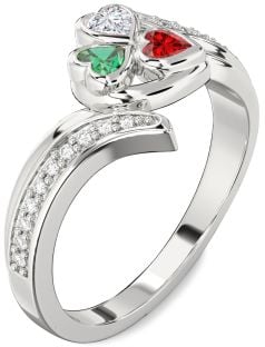 Diamond Platinum Heart Three Stone Mother's Ring