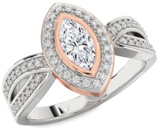 Diamond Platinum & Rose Gold Halo Marquise Engagement Ring
