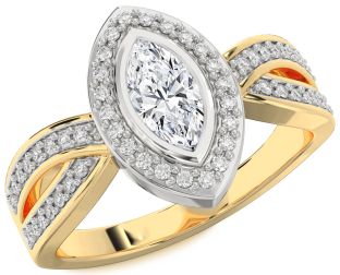 Diamond Platinum & Yellow Gold Halo Marquise Engagement Ring