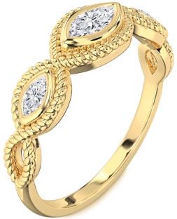 Diamond Gold Knot Marquise Three Stone Engagement Ring