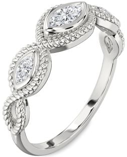 Diamond White Gold Knot Marquise Three Stone Engagement Ring