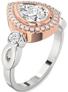 Diamond Silver & 10K Rose Gold Halo Pear Engagement Ring