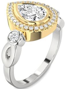 Diamond Silver & 10K gold Halo Pear Engagement Ring