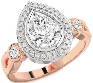 Diamond Platinum & Rose Gold Halo Pear Engagement Ring