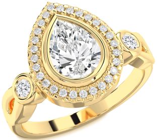 Diamond Gold Halo Pear Engagement Ring