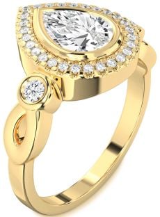 Diamond Gold Halo Pear Engagement Ring