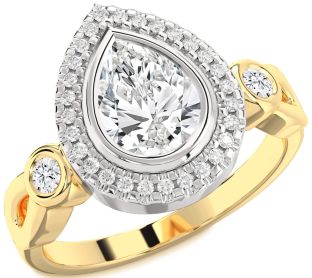 Diamond Platinum & Yellow Gold Halo Pear Engagement Ring