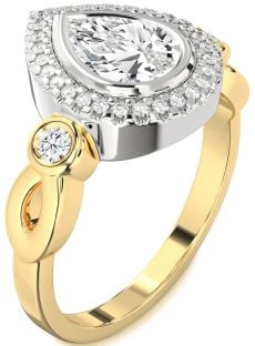 Diamond White Yellow Gold Halo Pear Engagement Ring