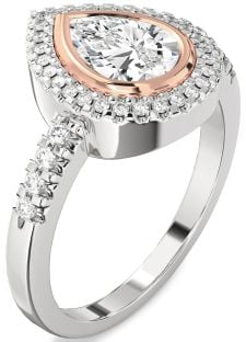 Diamond Silver & 10K Rose Gold Halo Pear Engagement Ring