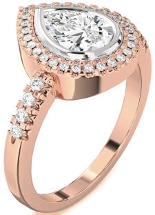 Diamond White Rose Gold Halo Pear Engagement Ring
