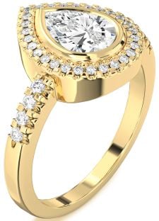 Diamond Gold Halo Pear Engagement Ring