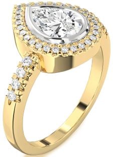 Diamond White Yellow Gold Halo Pear Engagement Ring