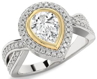 Diamond Platinum & Yellow Gold Halo Pear Pave Engagement Ring