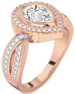 Diamond Rose Gold Halo Pear Pave Engagement Ring