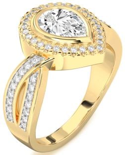 Diamond Gold Halo Pear Pave Engagement Ring