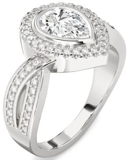 Diamond White Gold Halo Pear Pave Engagement Ring